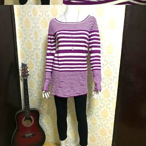 Purple and white striped sweater shirt.
